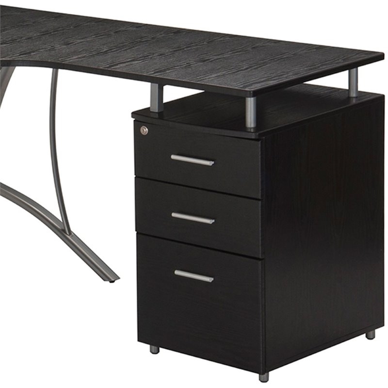 Scranton & Co Modern Wood L-Shaped Corner Desk with File Cabinet in Espresso