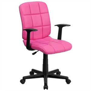 Scranton & Co Faux Leather Mid-Back Office Chair with Arms in Pink