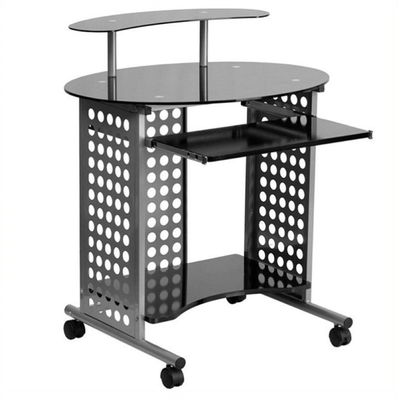 Scranton & Co Glass Top Computer Desk in Black Cymax Business