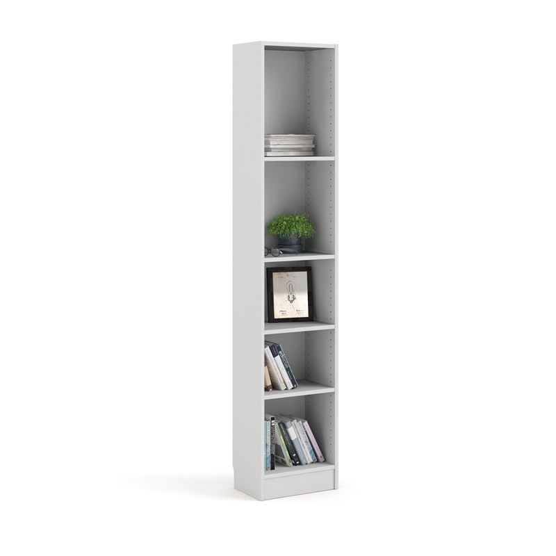 Scranton & Co Modern Wood 5 Shelf Narrow Contemporary Bookcase in White