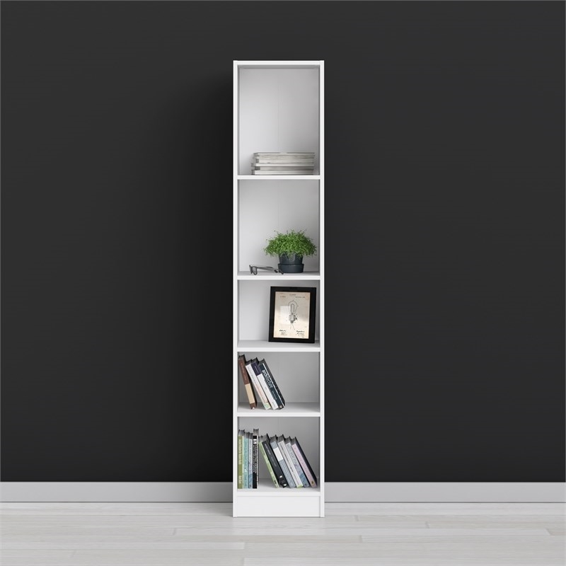 Scranton & Co Modern Wood 5 Shelf Narrow Contemporary Bookcase in White