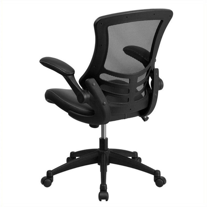Scranton & Co Mid-Back Mesh Office Chair with Leather Seat in Black