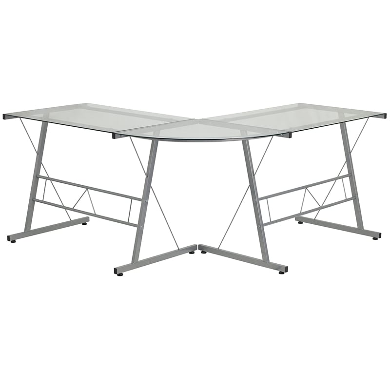 Scranton & Co Glass Top L-Shaped Computer Desk in Silver