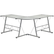Scranton & Co Glass Top L-Shaped Computer Desk in Silver