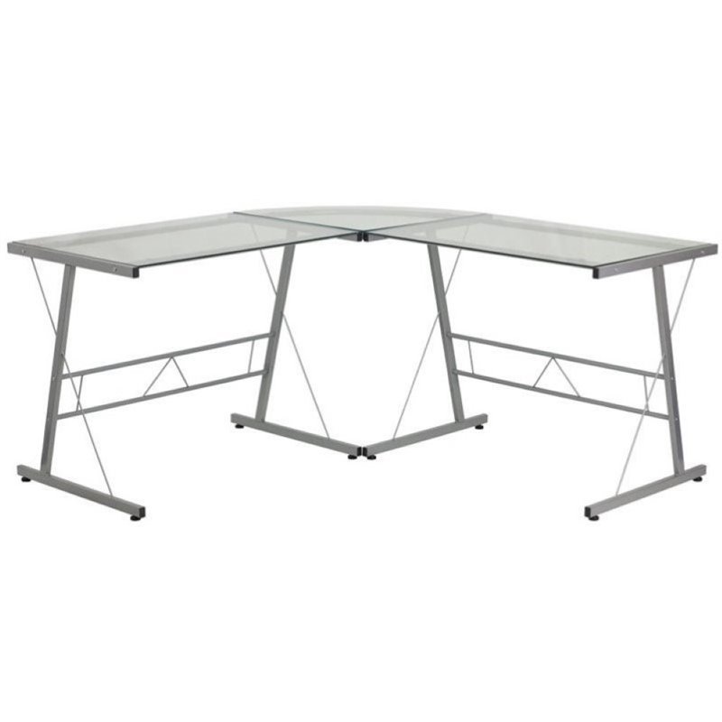 Scranton & Co Glass Top LShaped Computer Desk in Silver SC532486