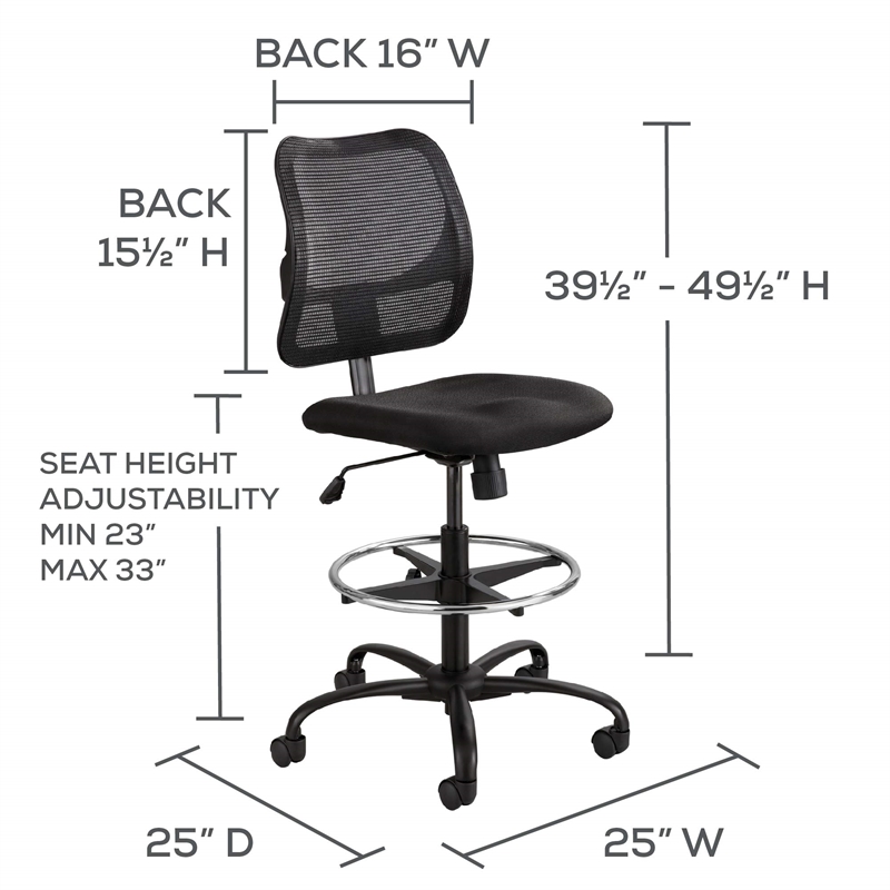 Scranton & Co Extended-Height Vinyl Drafting Chair in Black