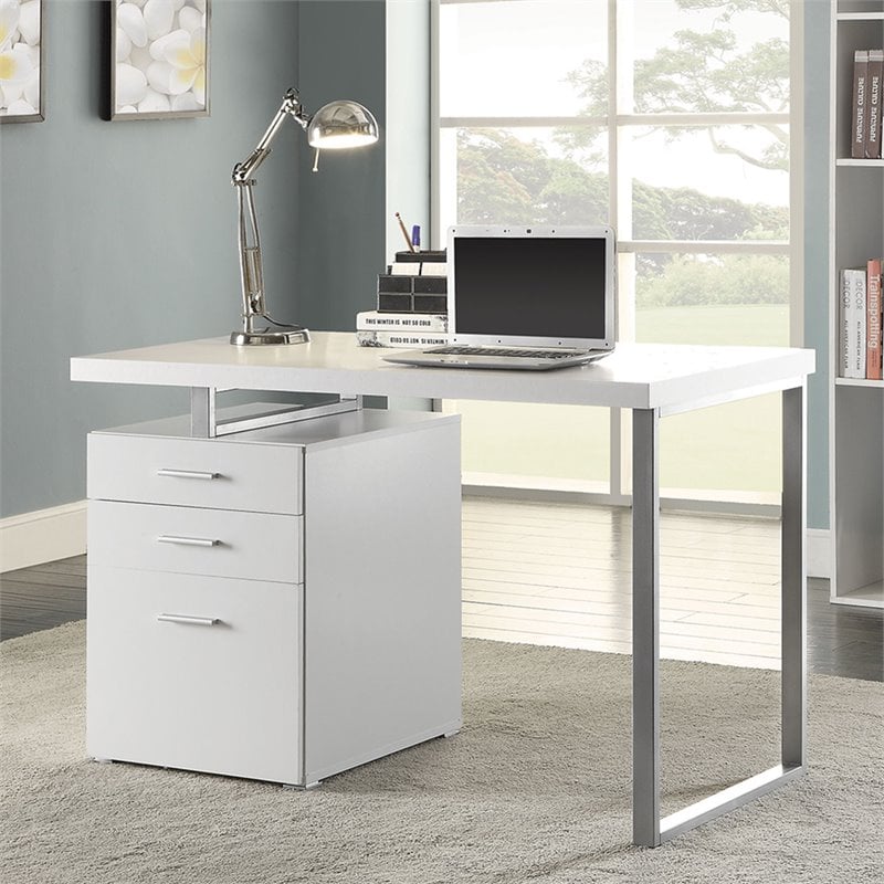 Scranton and Co Engineered Veneer White and Silver Writing Desk Rectangular 47.25