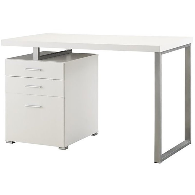 Scranton and Co Engineered Veneer White and Silver Writing Desk Rectangular 47.25