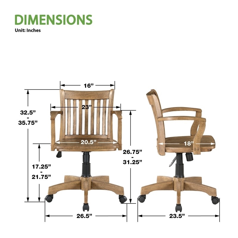Scranton & Co Wood Bankers Office Chair with Wood Seat in Medium Oak Finish