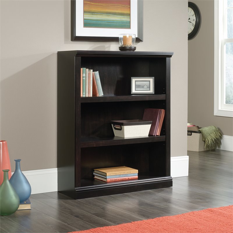 Scranton & Co 3 Shelves Transitional Wood Bookcase in Estate Black
