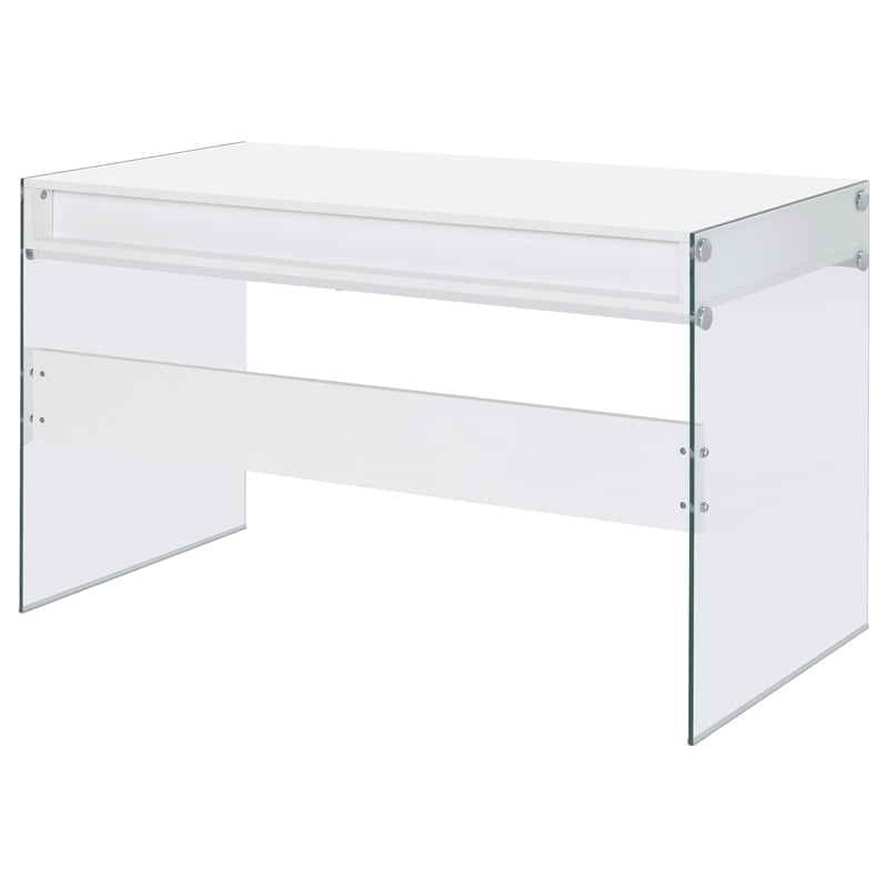 Scranton & Co Contemporary Wood/Glass Computer Desk in Glossy White