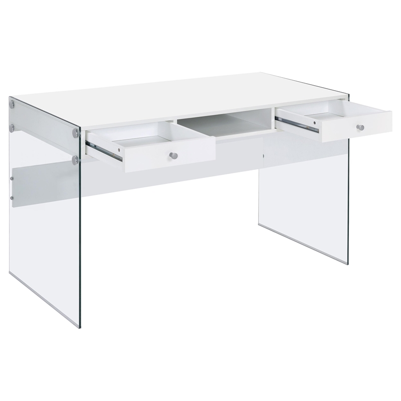 Scranton & Co Contemporary Wood/Glass Computer Desk in Glossy White