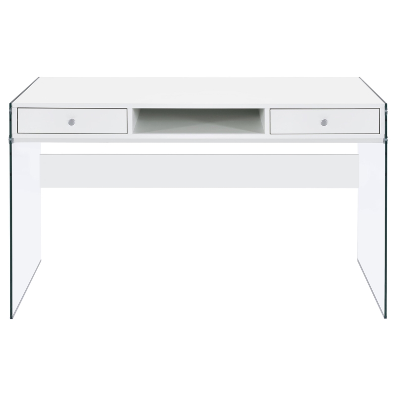 Scranton & Co Contemporary Wood/Glass Computer Desk in Glossy White