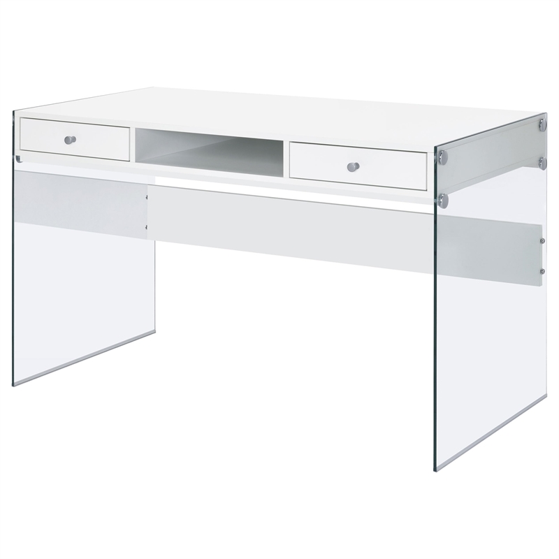 Scranton & Co Contemporary Wood/Glass Computer Desk in Glossy White