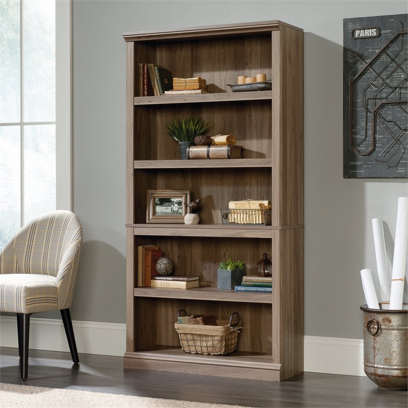 Scranton & Co 5-Shelf Transitional Engineered Wood Bookcase in Salt Oak