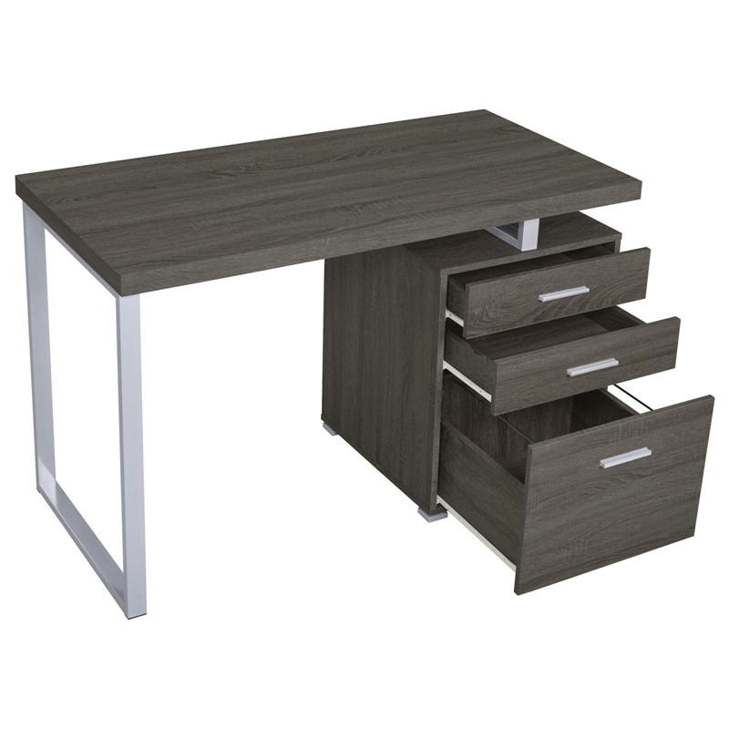 Scranton & Co 3-Drawer Contemporary Wood Office Desk in Weathered Gray/Silver