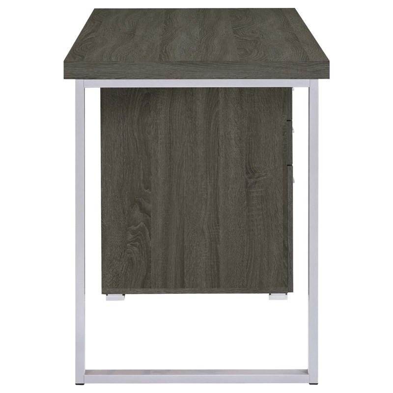 Scranton & Co 3-Drawer Contemporary Wood Office Desk in Weathered Gray/Silver