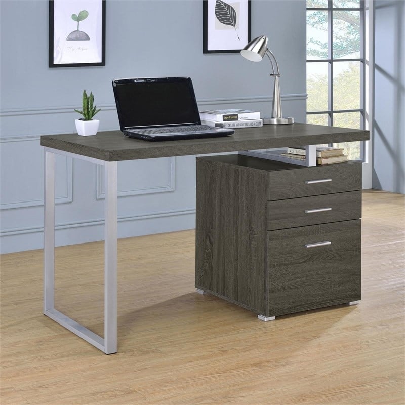 Scranton & Co 3-Drawer Contemporary Wood Office Desk in Weathered Gray/Silver