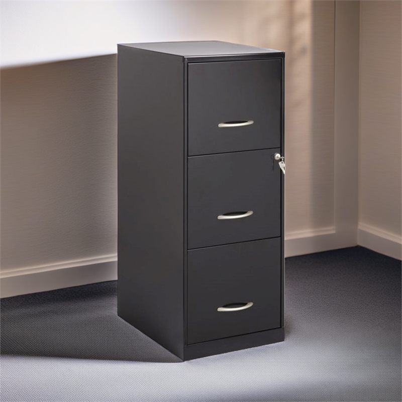 Scranton & Co 3 Drawers Modern Metal Vertical Filing Cabinet with Lock in Black