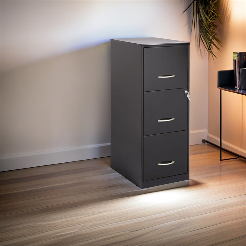 Scranton & Co 3 Drawers Modern Metal Vertical Filing Cabinet with Lock in Black