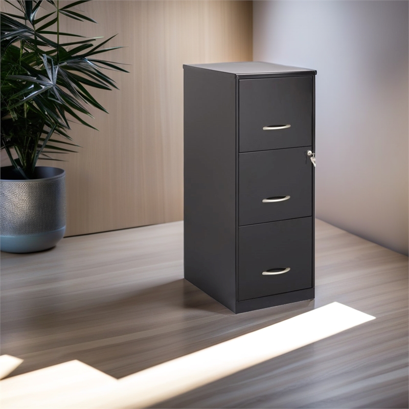Scranton & Co 3 Drawers Modern Metal Vertical Filing Cabinet with Lock in Black
