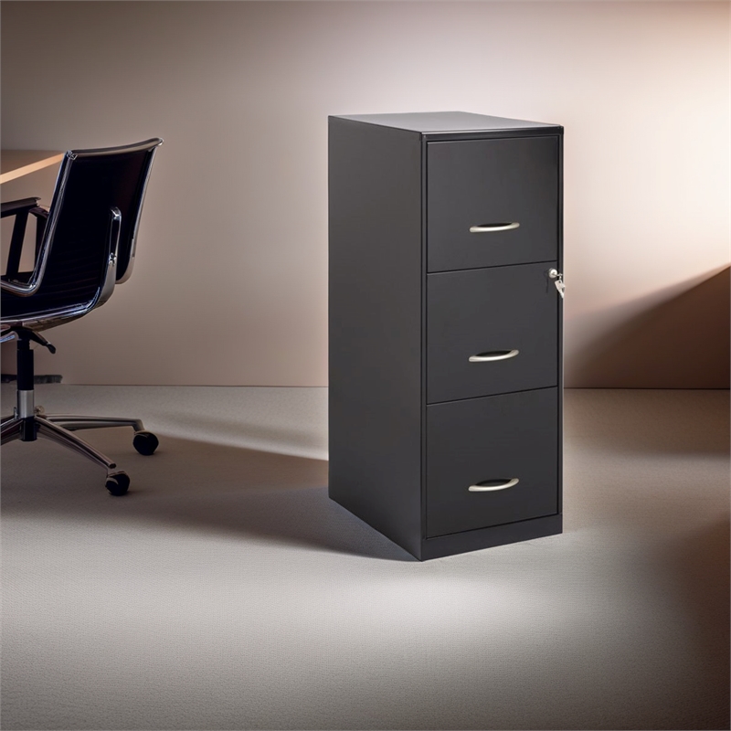 Scranton & Co 3 Drawers Modern Metal Vertical Filing Cabinet with Lock in Black