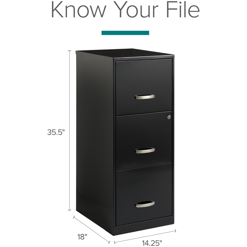 Scranton & Co 3 Drawers Modern Metal Vertical Filing Cabinet with Lock in Black