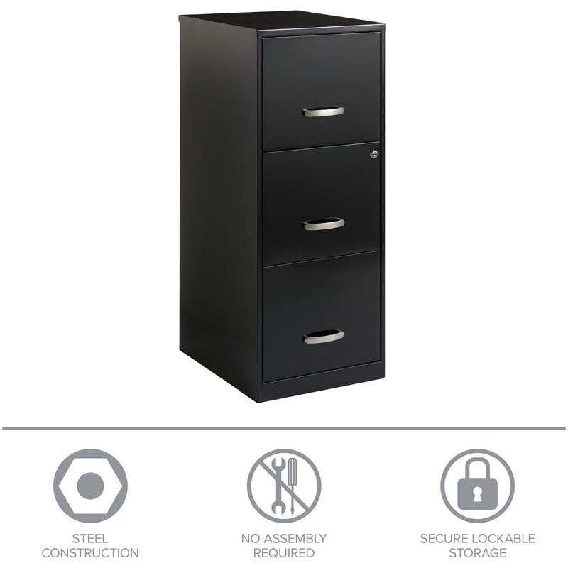 Scranton & Co 3 Drawers Modern Metal Vertical Filing Cabinet with Lock in Black
