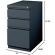 Scranton & Co 3-Drawer Modern Metal Mobile Pedestal Filing Cabinet in Charcoal