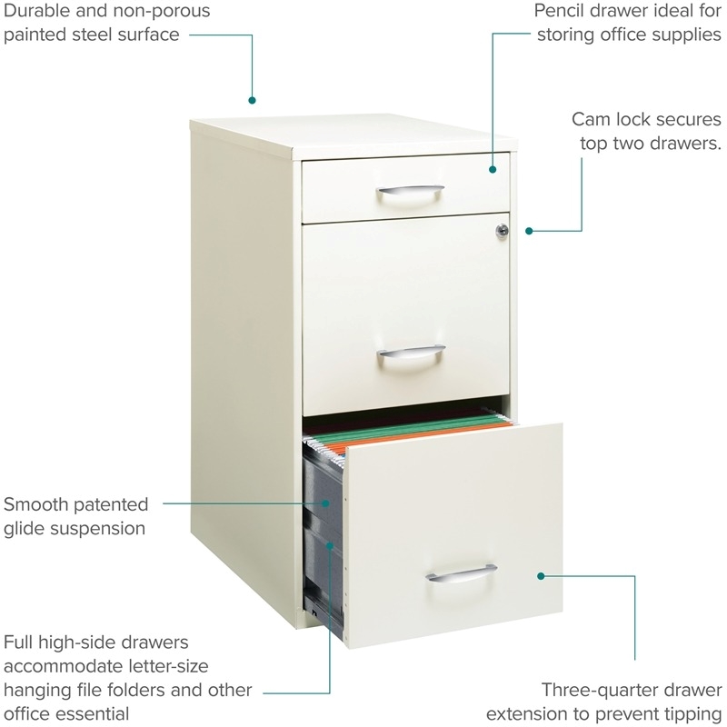 Scranton & Co 3-Drawer Contemporary Metal Filing Cabinet in Pearl White
