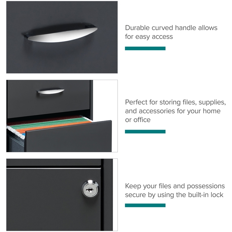 Scranton & Co 3-Drawer Contemporary Metal Filing Cabinet in Charcoal