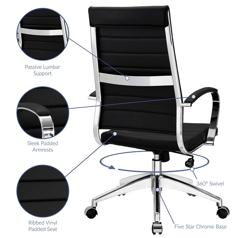 Scranton & Co Modern Vinyl/Aluminum High Back Office Chair in Black