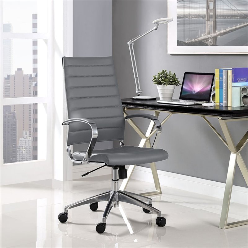 Scranton & Co Modern Vinyl/Aluminum High Back Office Chair in Gray