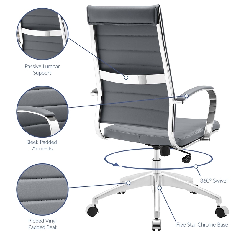 Scranton & Co Modern Vinyl/Aluminum High Back Office Chair in Gray