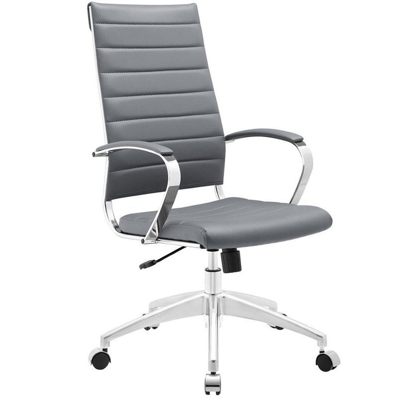 Scranton & Co Modern Vinyl/Aluminum High Back Office Chair in Gray