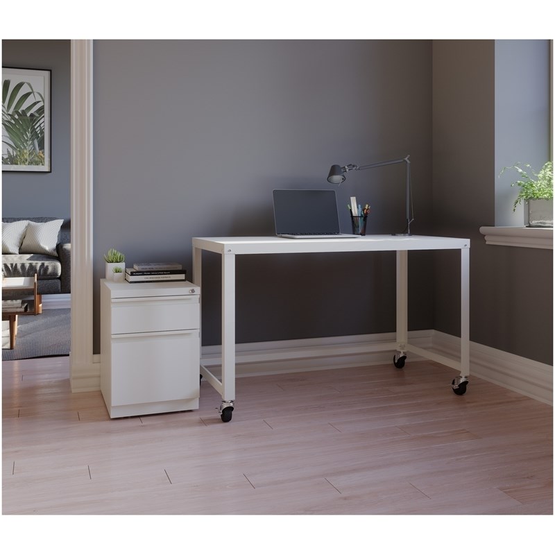Scranton & Co 2-Drawer Modern Metal Mobile Pedestal Filing Cabinet in White