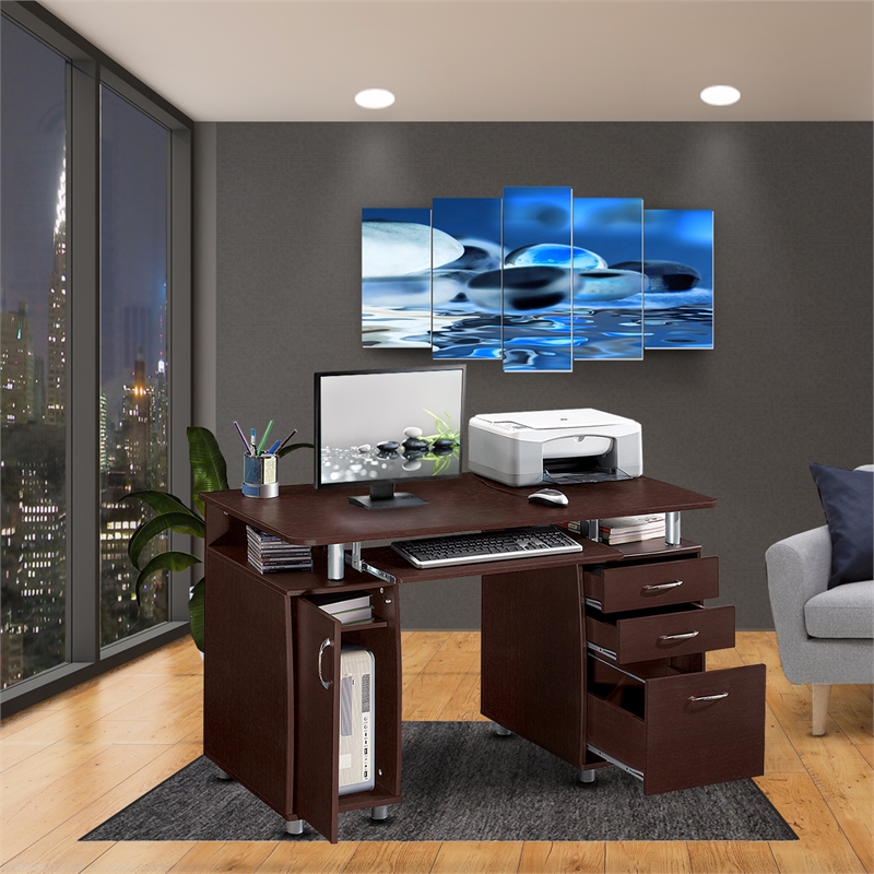 Scranton & Co Transitional Wood Computer Office Desk with Storage in Chocolate