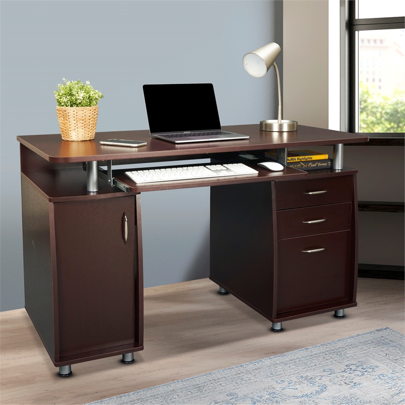 Scranton & Co Transitional Wood Computer Office Desk with Storage in Chocolate