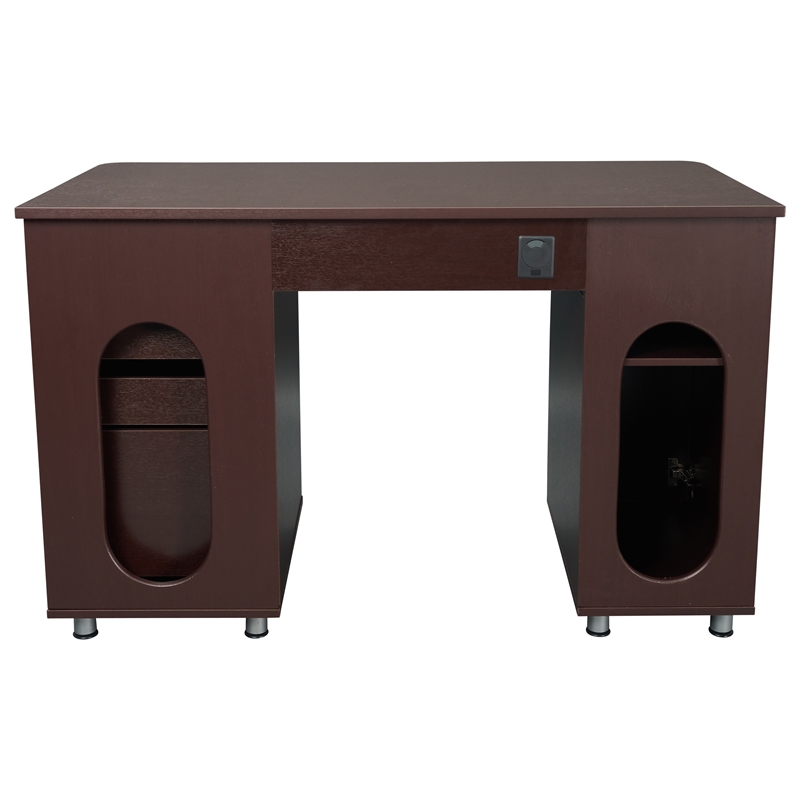 Scranton & Co Transitional Wood Computer Office Desk with Storage in Chocolate