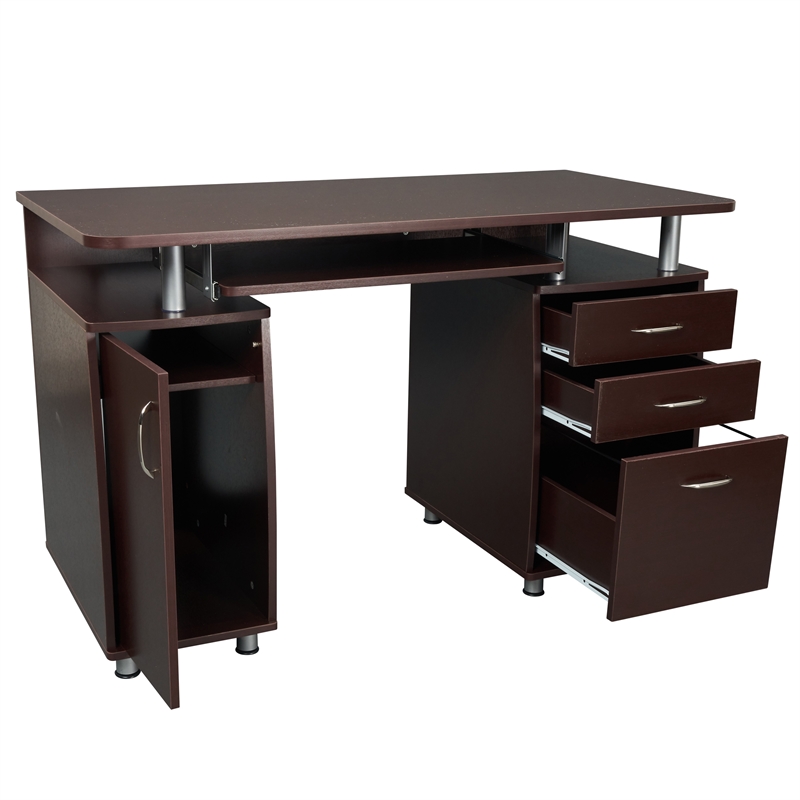 Scranton & Co Transitional Wood Computer Office Desk with Storage in Chocolate