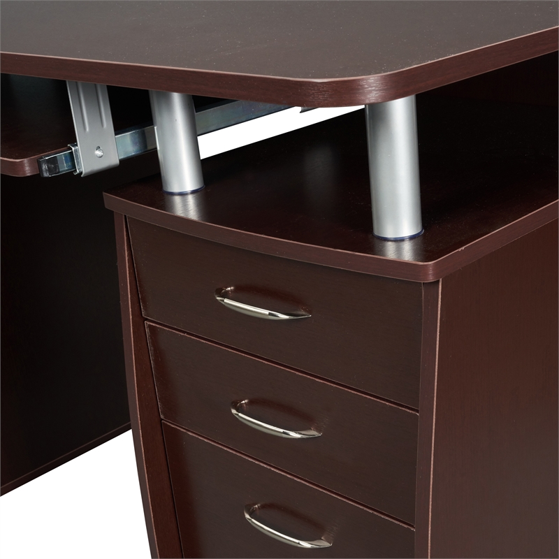 Scranton & Co Transitional Wood Computer Office Desk with Storage in Chocolate
