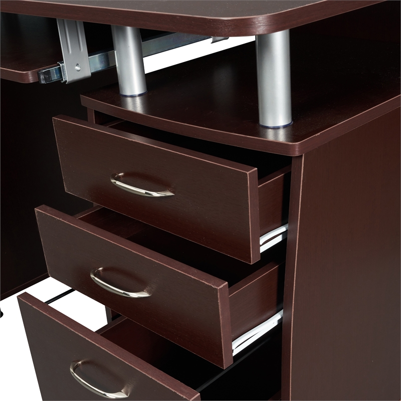 Scranton & Co Transitional Wood Computer Office Desk with Storage in Chocolate
