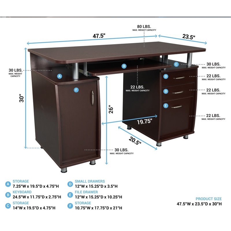Scranton & Co Transitional Wood Computer Office Desk with Storage in Chocolate