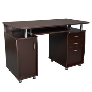 scranton & co 4 drawer computer office desk with storage in chocolate