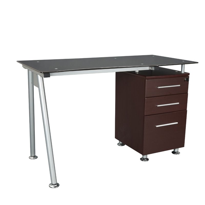 Scranton Co Tempered Glass Top Computer Desk In Chocolate Sc 244636 Scranton Co Tempered Glass Top Computer Desk In Chocolate