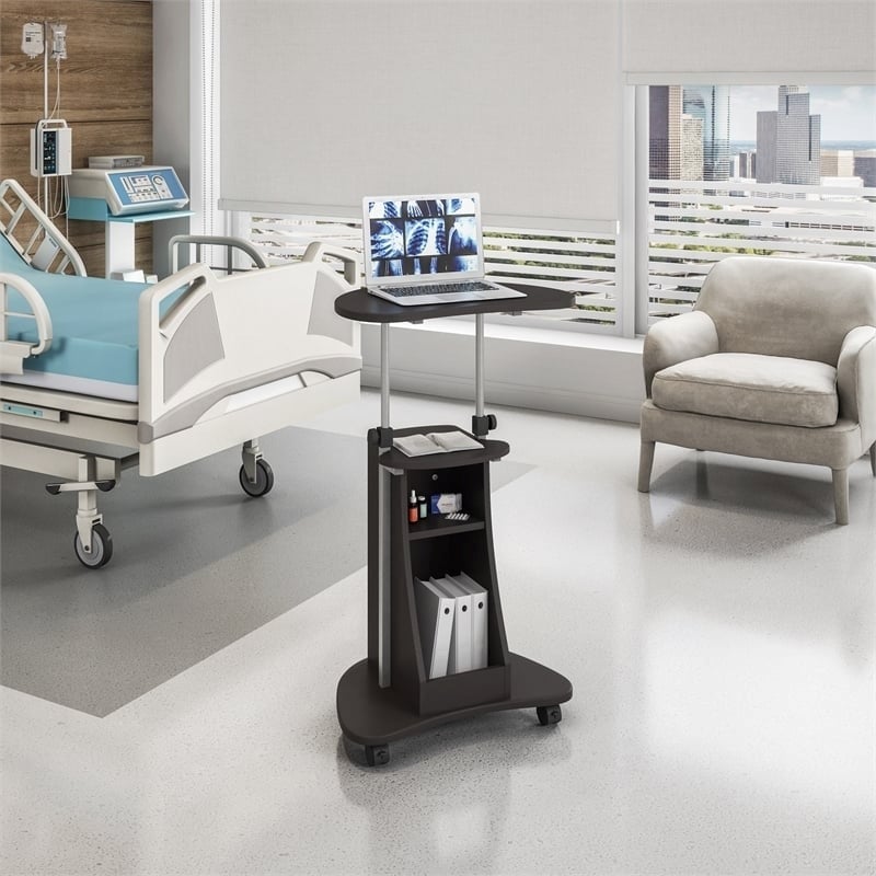 Scranton & Co Sit-to-Stand Rolling Laptop Cart with Storage in Graphite