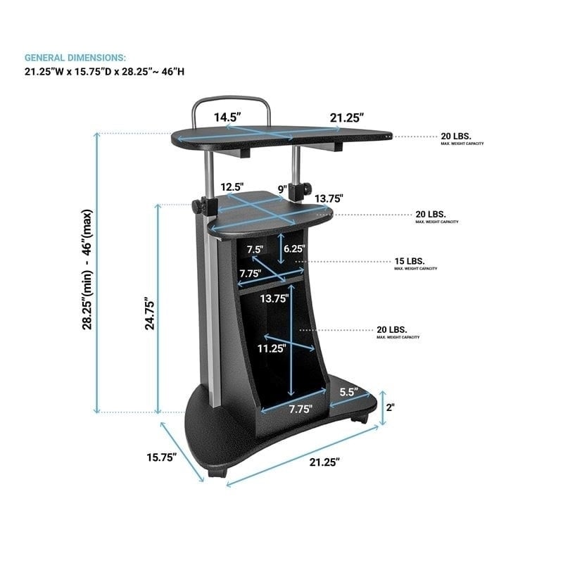 Scranton & Co Sit-to-Stand Rolling Laptop Cart with Storage in Graphite