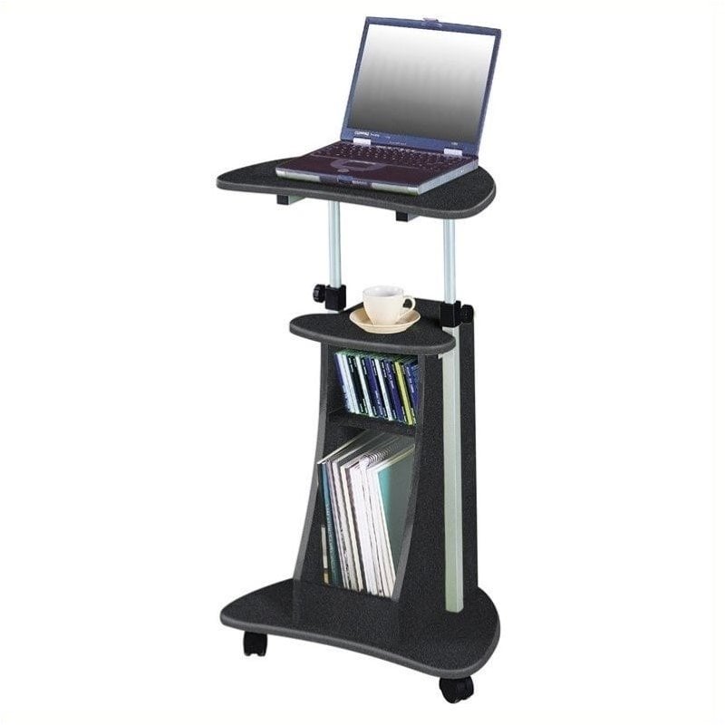 Scranton & Co Sit-to-Stand Rolling Laptop Cart with Storage in Graphite