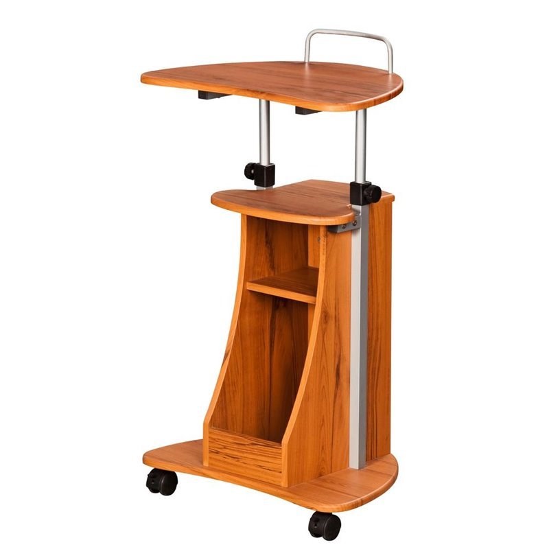 Scranton & Co Sit-to-Stand Rolling Laptop Cart with Storage in Wood Grain