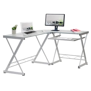 Scranton & Co Modern Glass/Steel L-Shape Computer Desk in Clear